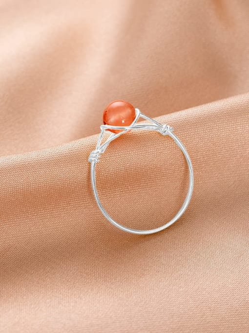 RS729 [Silver] 925 Sterling Silver Natural Stone Geometric Minimalist Band Ring